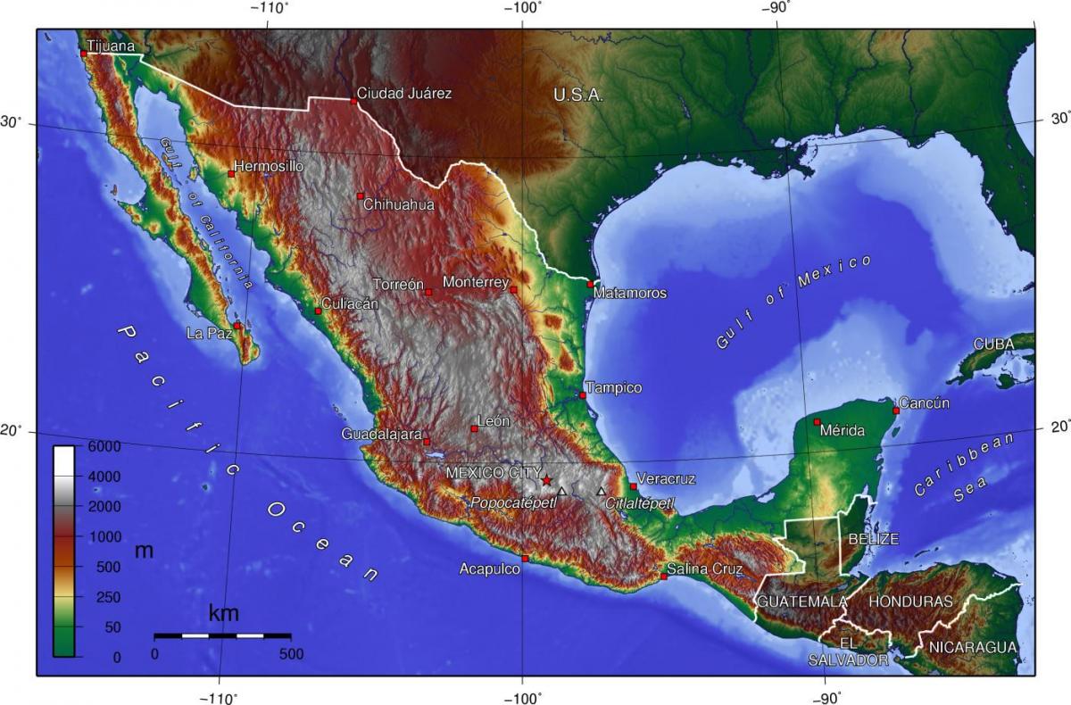 Mexico City topographic mapa