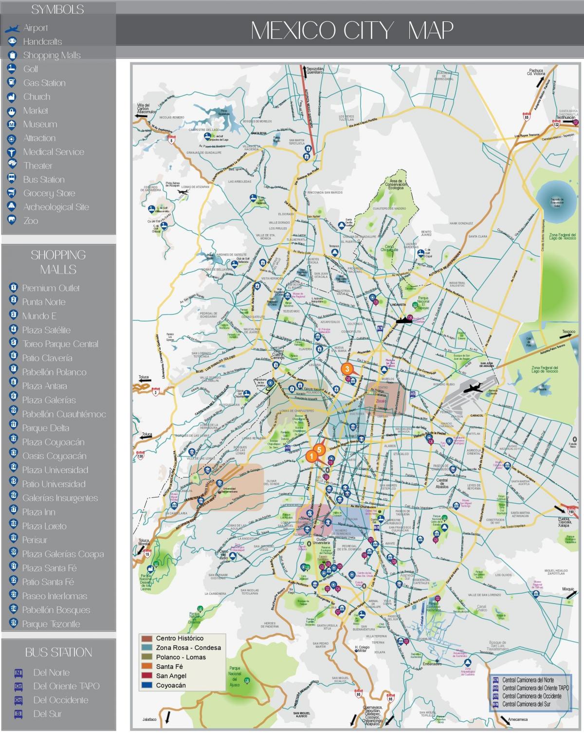 mapa ng Mexico City tourist atraksyon